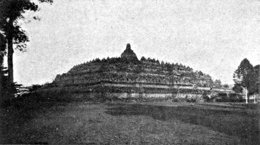 A distant view of Boroboedoer Buddhist monument